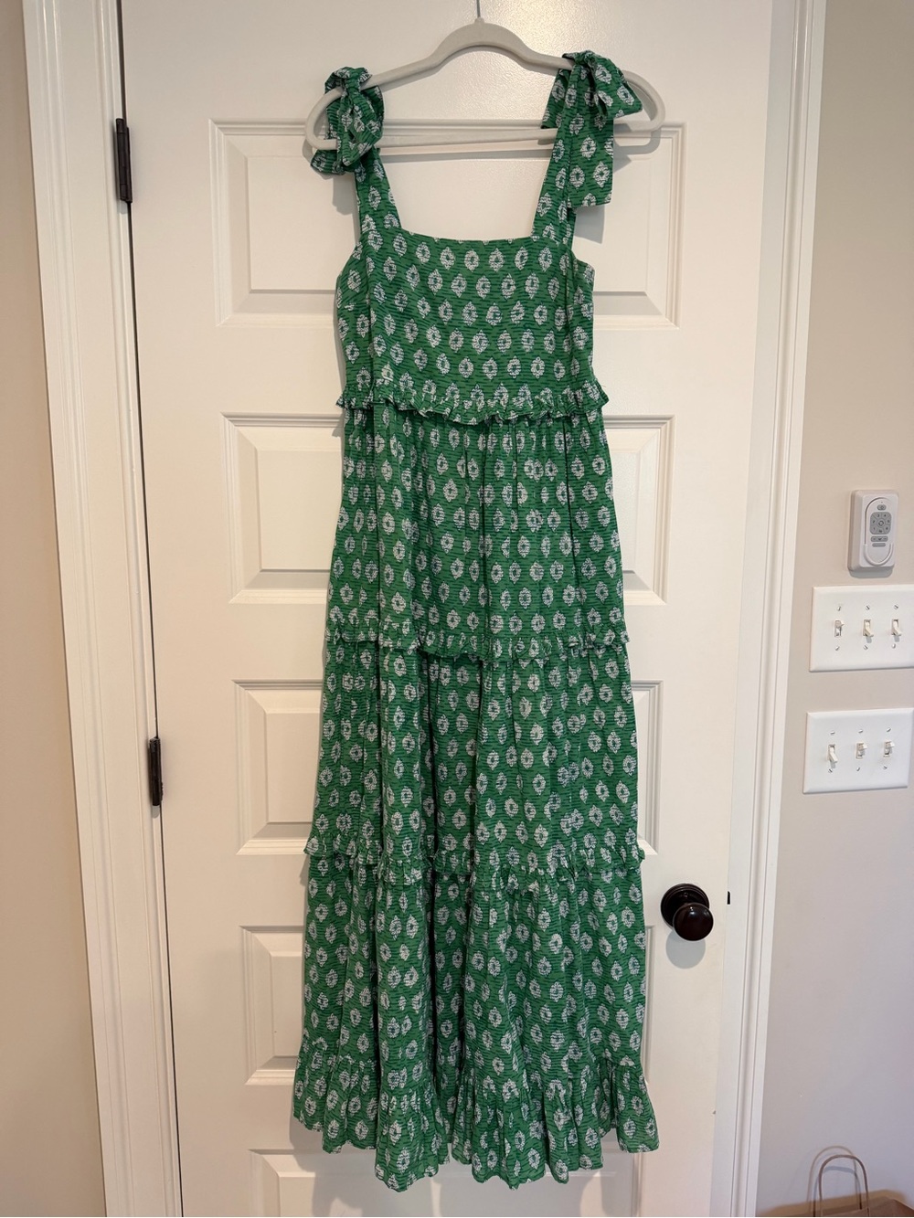 Green Printed Tie-Shoulder Maxi Dress